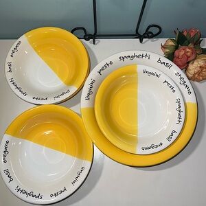 🔥NEW PIER 1 MEZZO MEZZO Yellow and White Pasta & Serving Bowls Set of 7